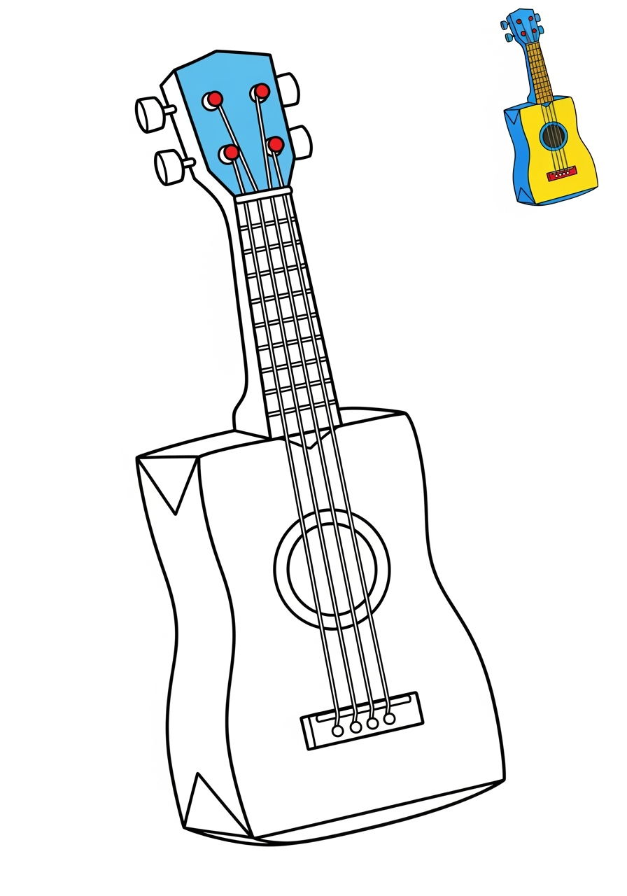 easy musical instruments Strings ukulele kids coloring page 1