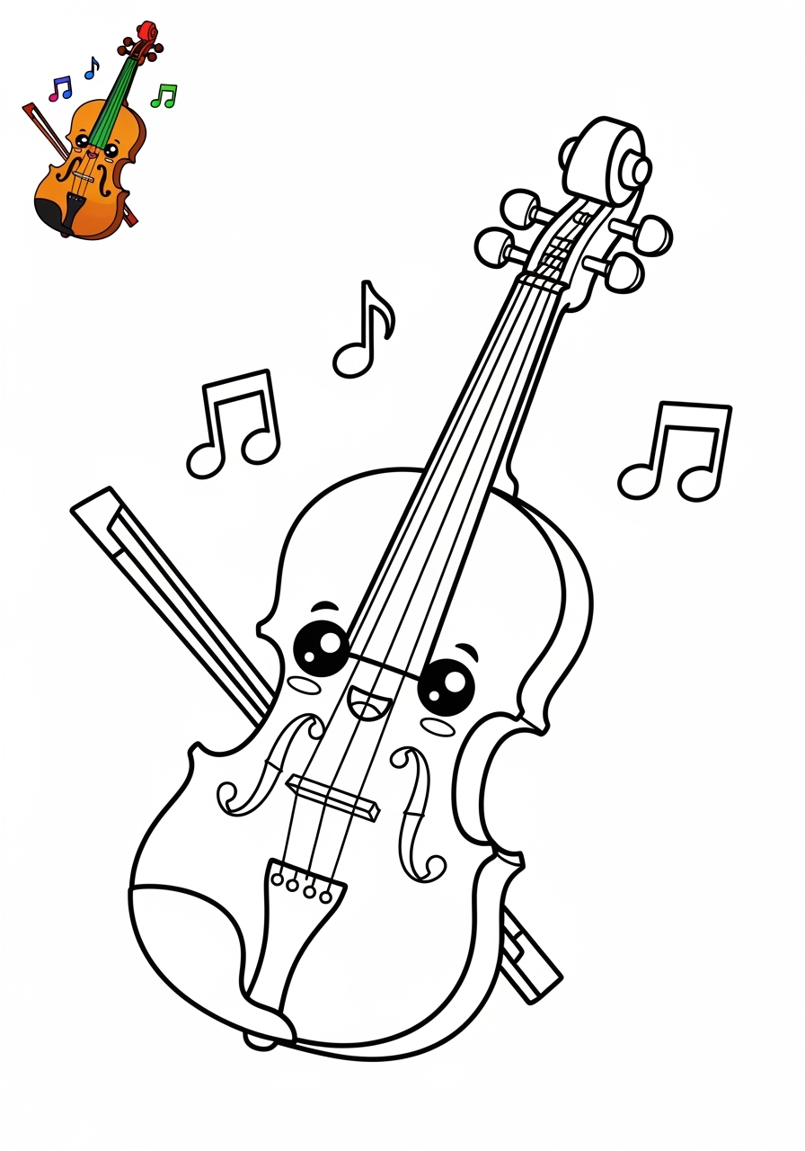 easy musical instruments Strings violin kids coloring page 0