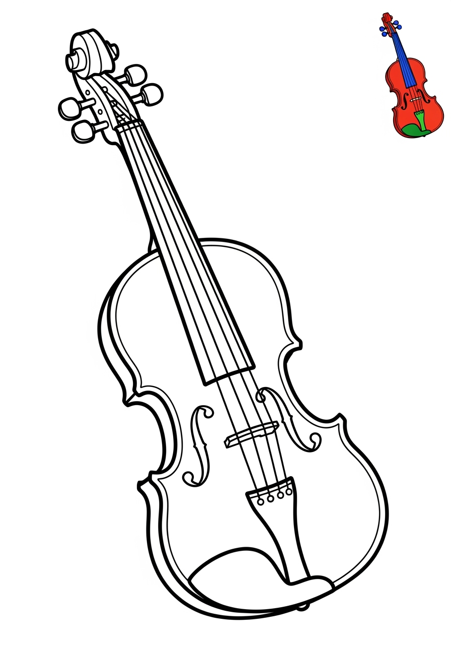 easy musical instruments Strings violin kids coloring page 1