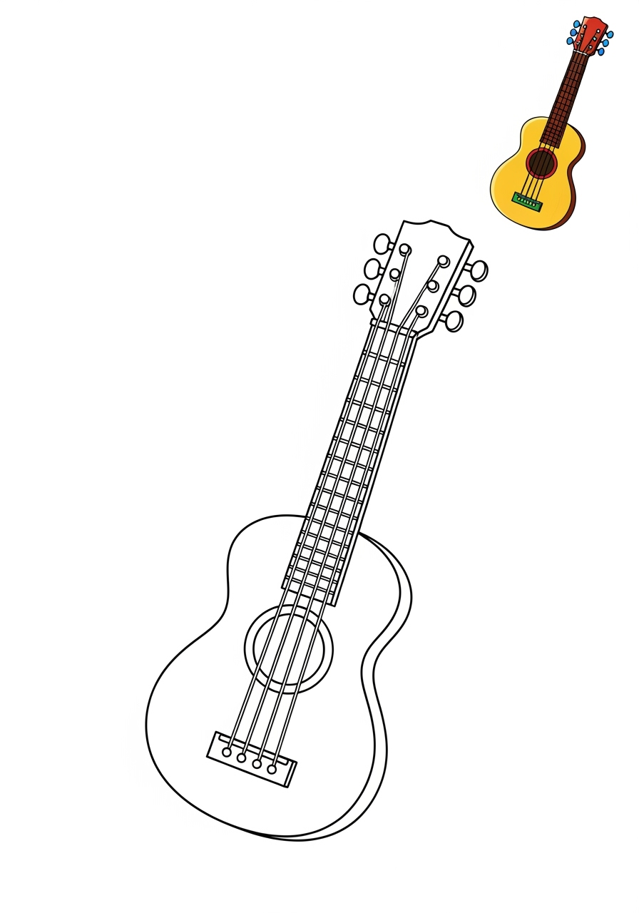 easy musical instruments Strings zither kids coloring page 1