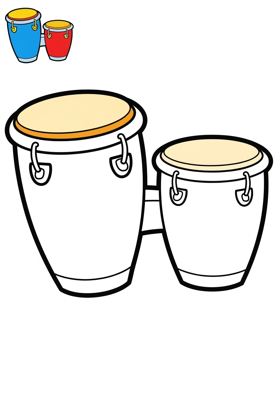 easy musical instruments Percussion bongo kids coloring page 0