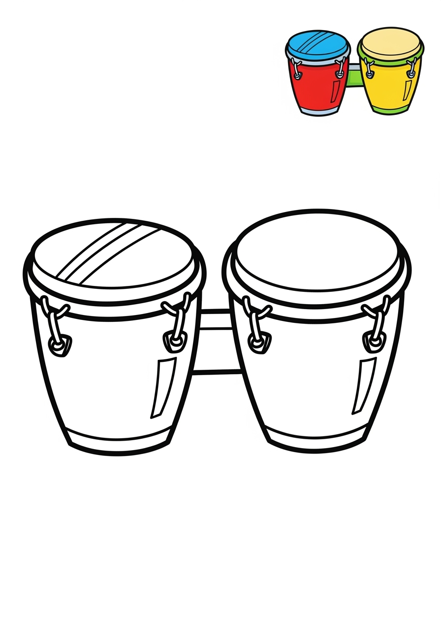 easy musical instruments Percussion bongo kids coloring page 1