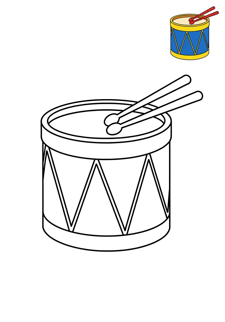 easy musical instruments Percussion drum kids coloring page 1
