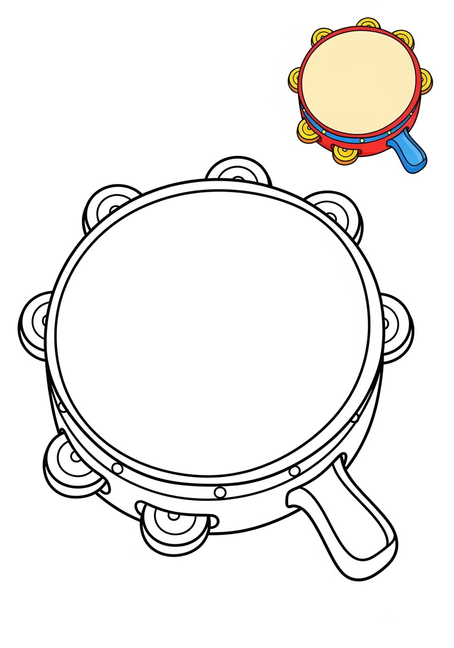 easy musical instruments Percussion tambourine kids coloring page 0