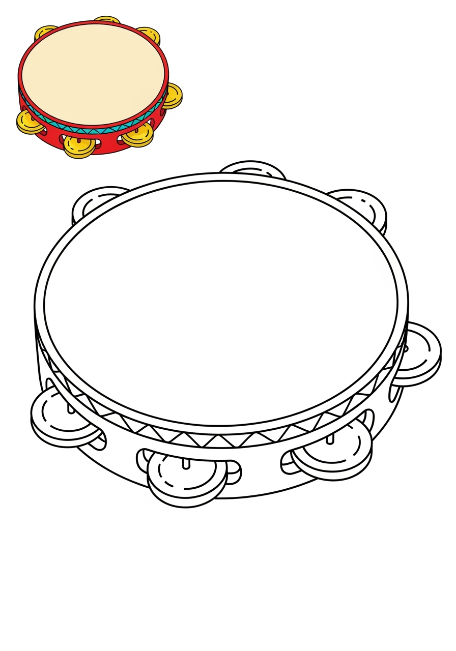 easy musical instruments Percussion tambourine kids coloring page 1