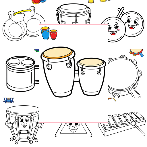 Easy Musical Instruments Percussion Coloring Sheets Collections Thumbnail