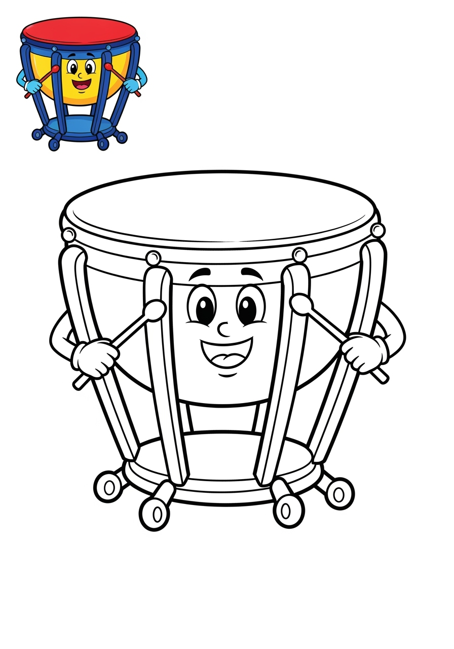easy musical instruments Percussion timpani kids coloring page 0