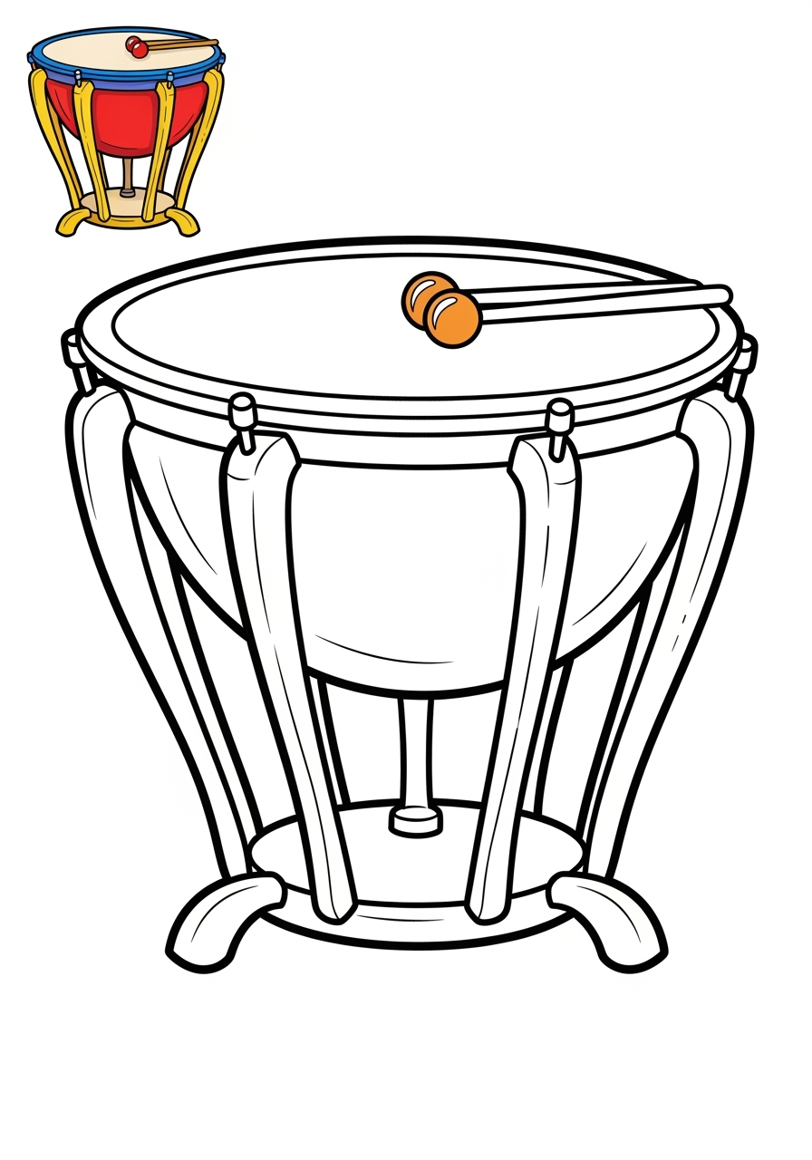 easy musical instruments Percussion timpani kids coloring page 1