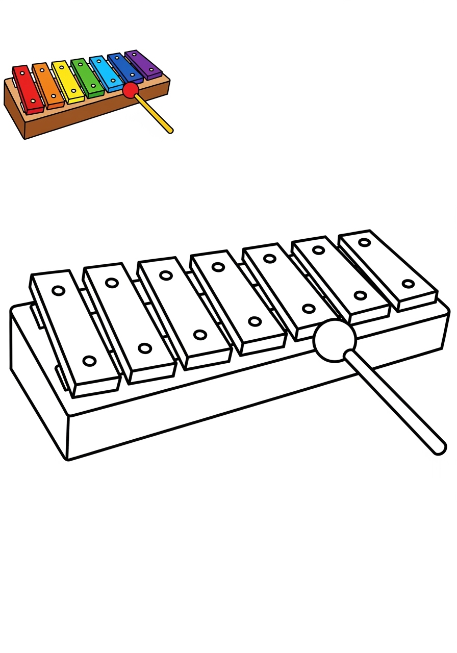 easy musical instruments Percussion xylophone kids coloring page 0