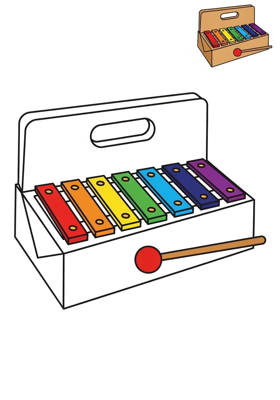 easy musical instruments Percussion xylophone kids coloring page 1
