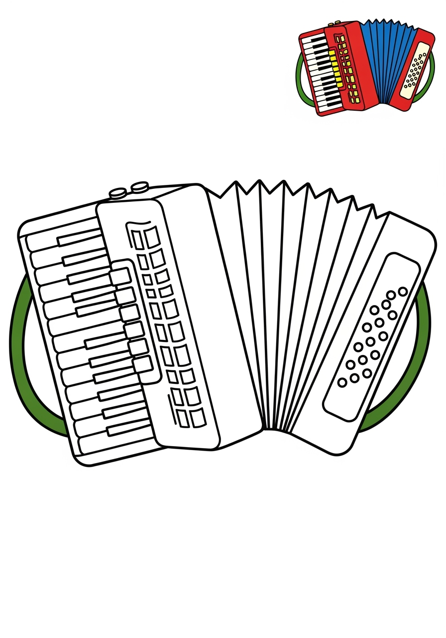 easy musical instruments Wind accordion kids coloring page 1
