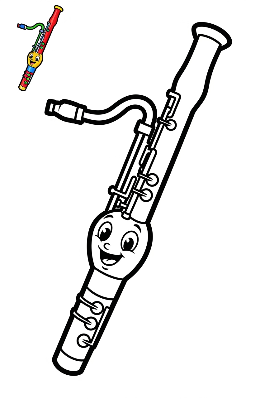 easy musical instruments Wind bassoon kids coloring page 0