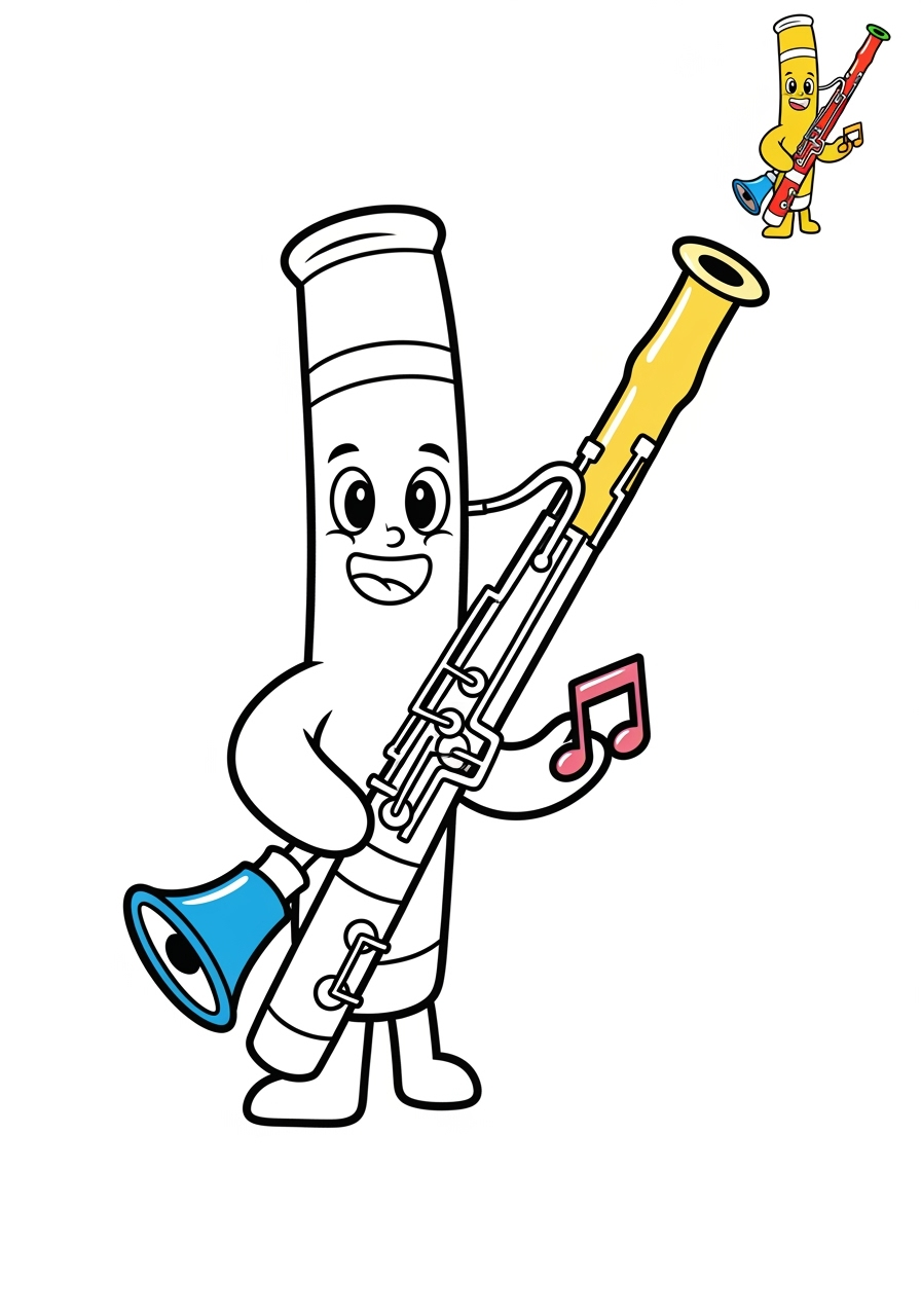 easy musical instruments Wind bassoon kids coloring page 1