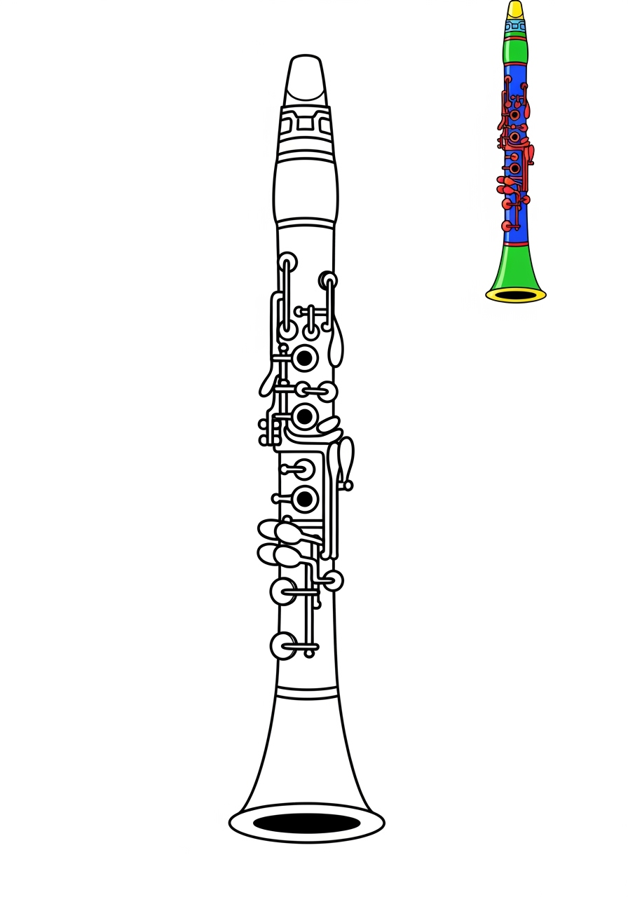 easy musical instruments Wind clarinet kids coloring page 0