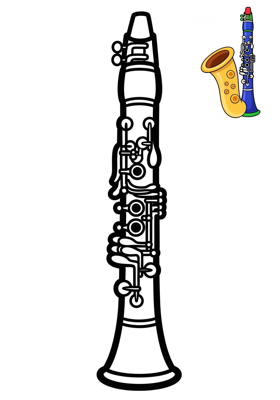 easy musical instruments Wind clarinet kids coloring page 1