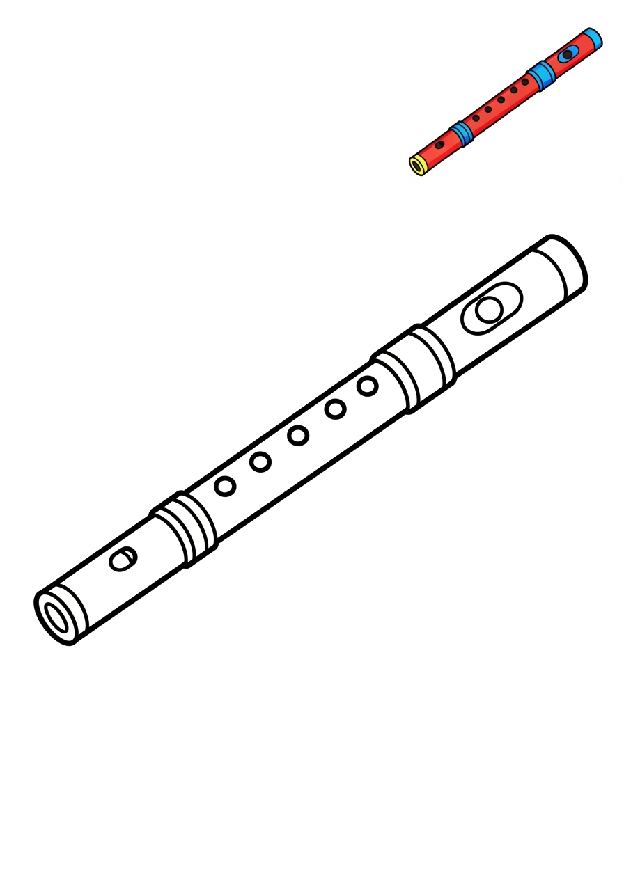 easy musical instruments Wind flute kids coloring page 0