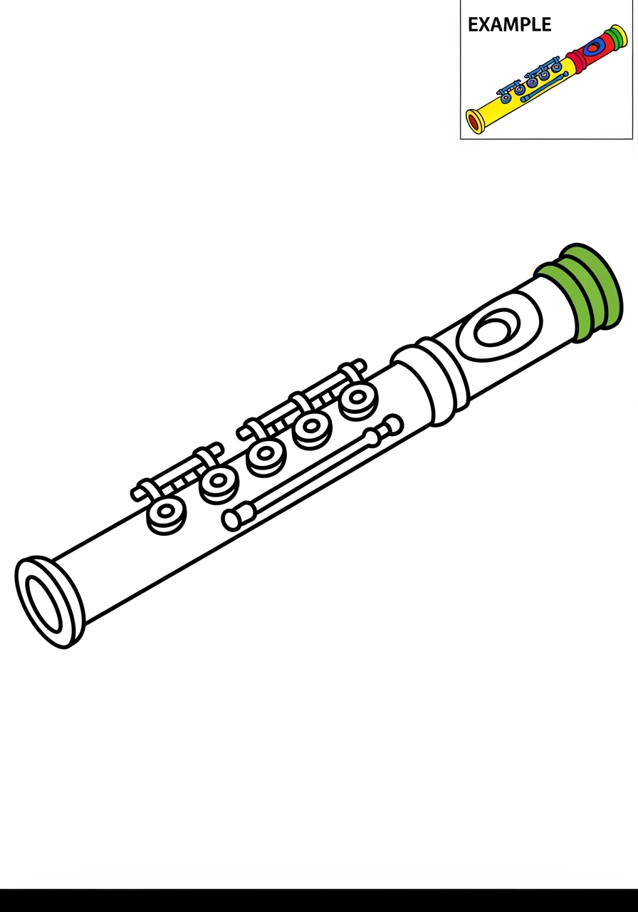 easy musical instruments Wind flute kids coloring page 1