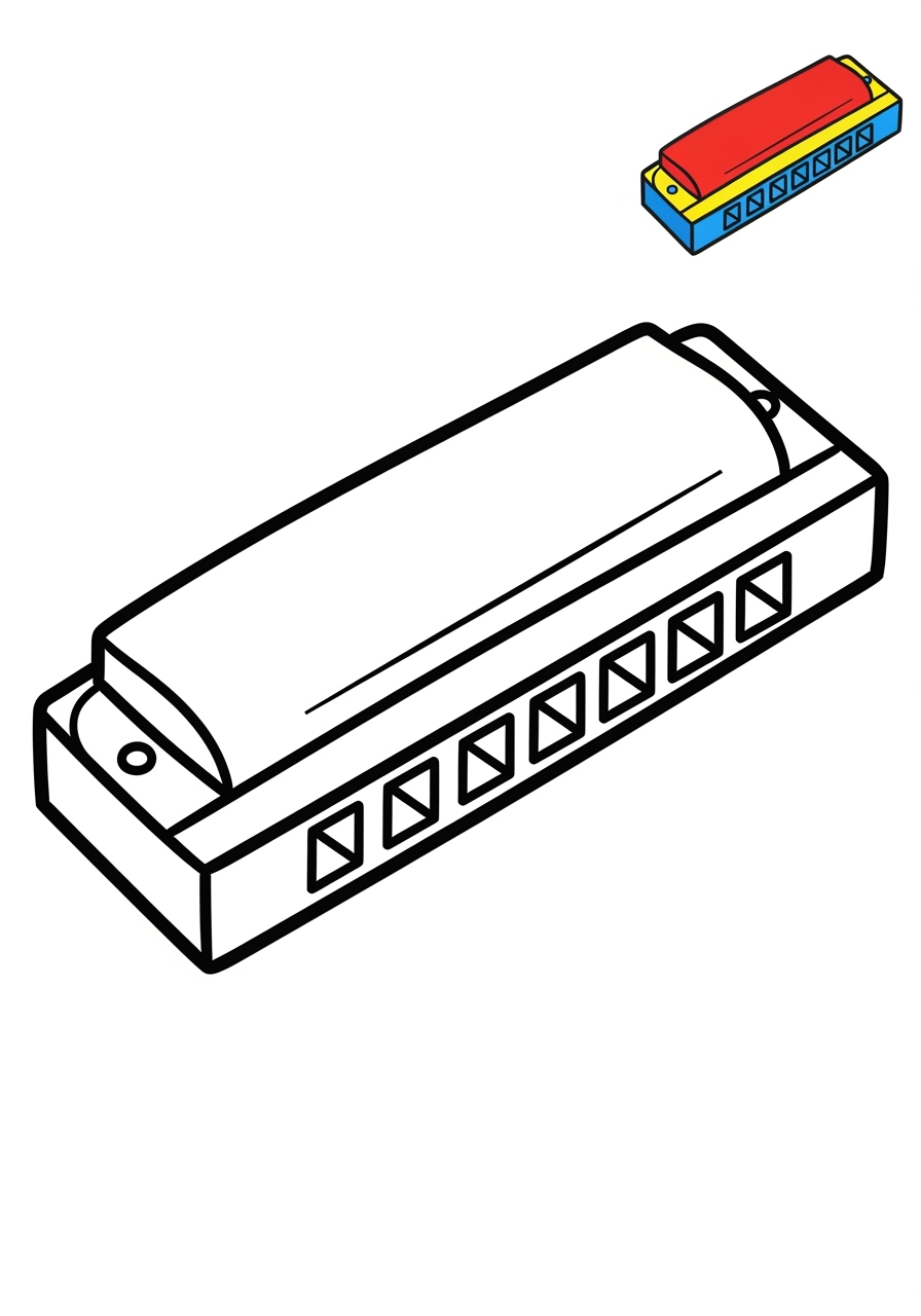 easy musical instruments Wind harmonica kids coloring page 0