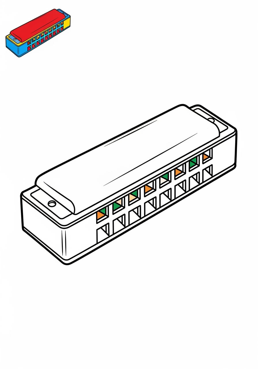 easy musical instruments Wind harmonica kids coloring page 1