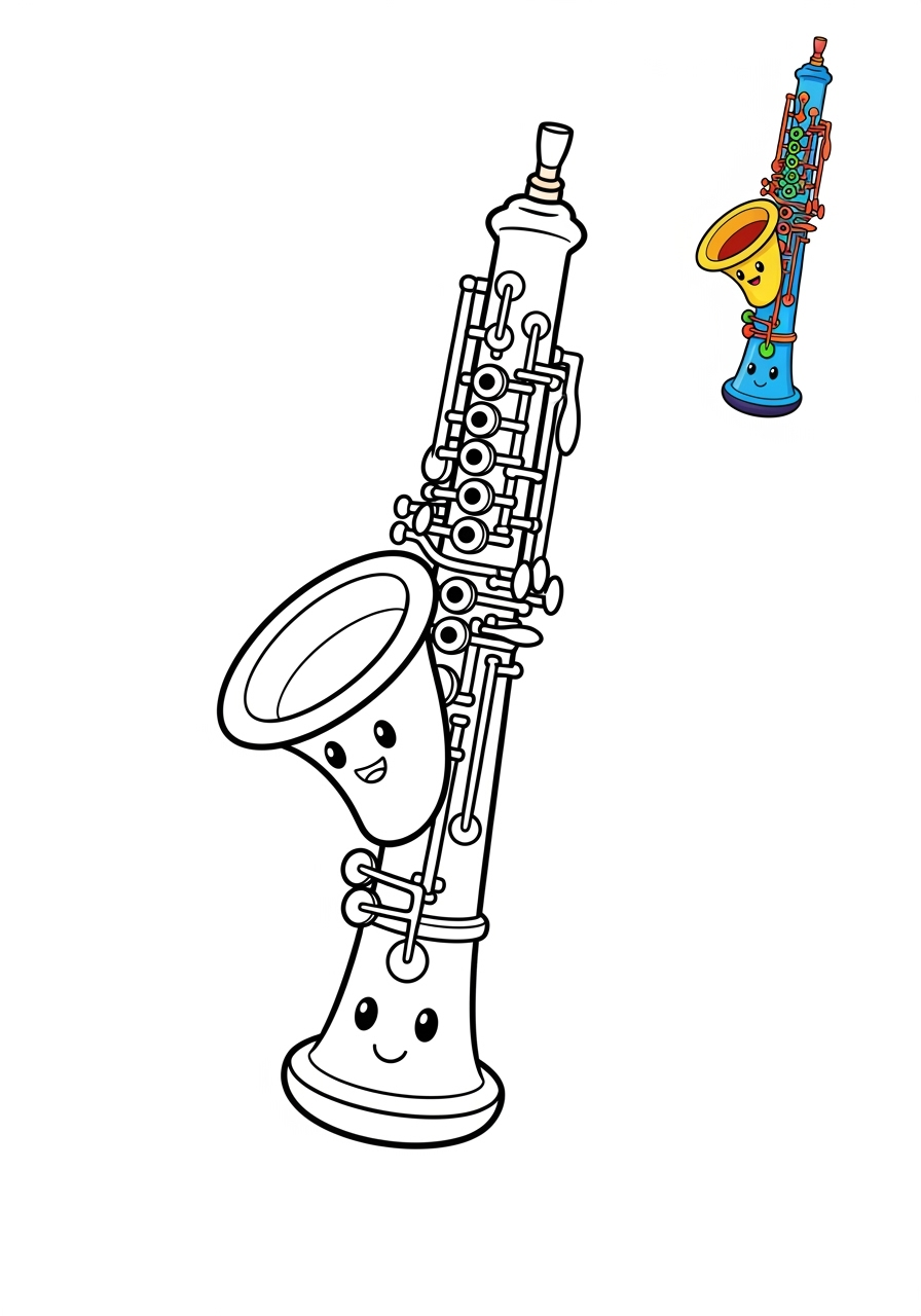 easy musical instruments Wind oboe kids coloring page 1
