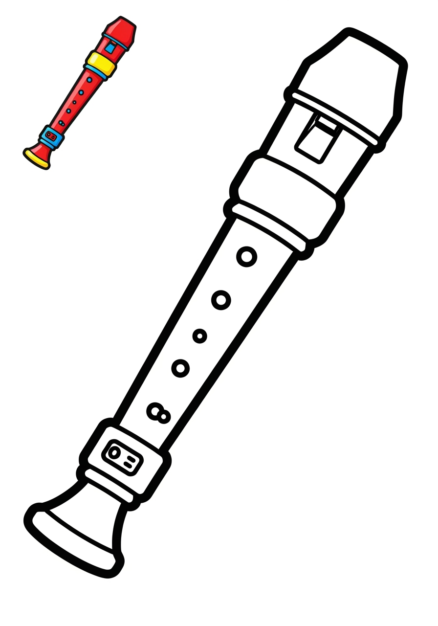 easy musical instruments Wind recorder kids coloring page 0