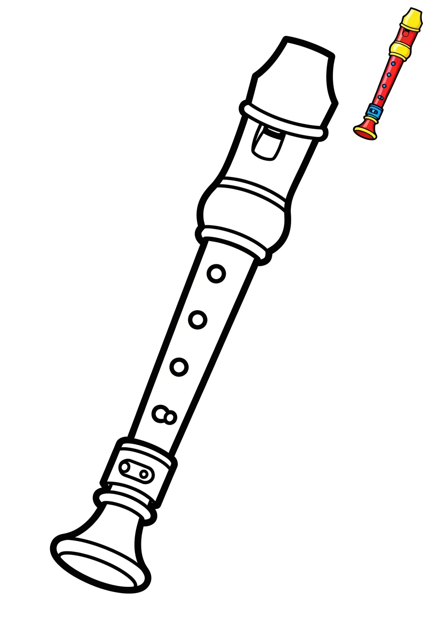 easy musical instruments Wind recorder kids coloring page 1