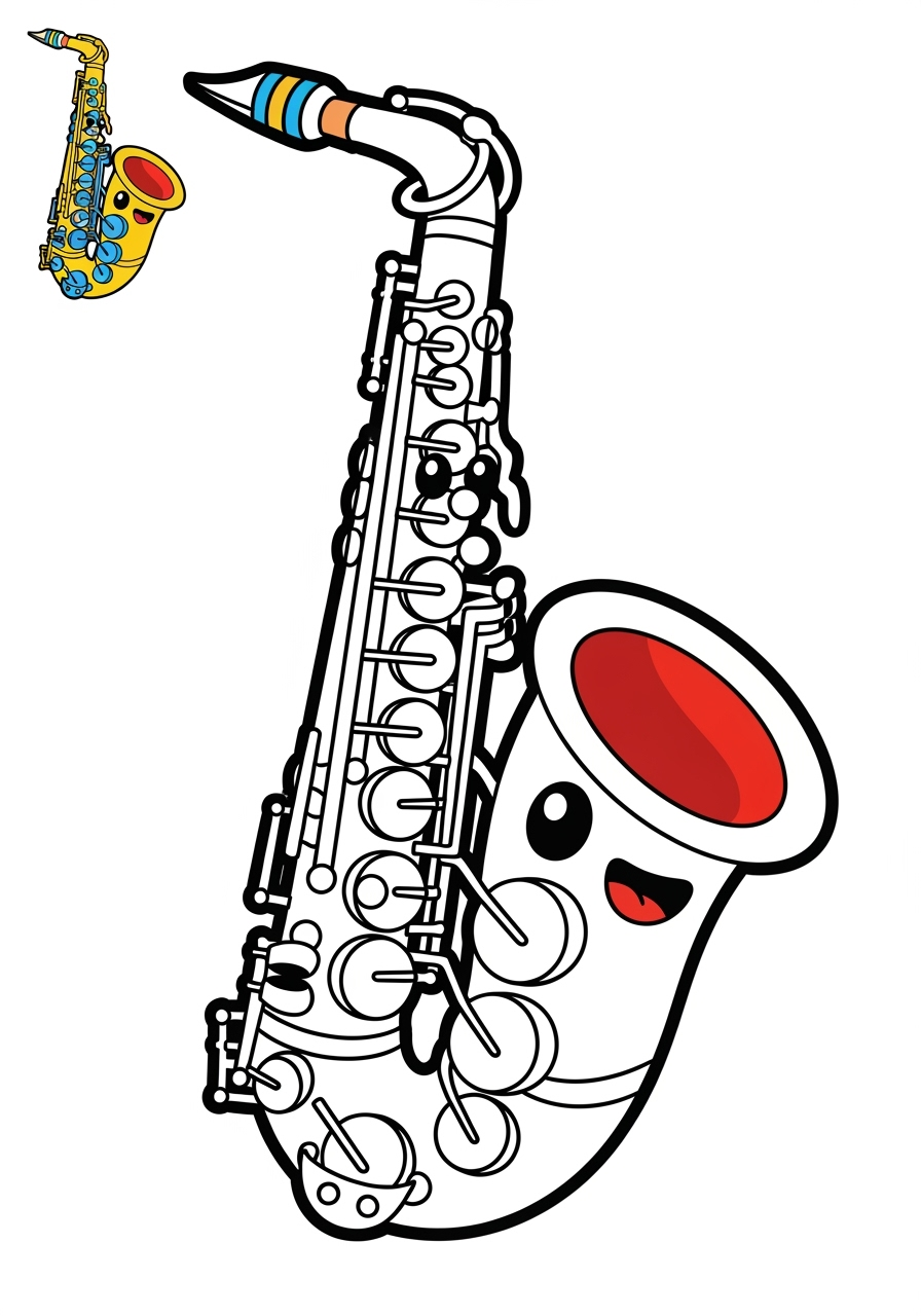 easy musical instruments Wind saxophone kids coloring page 0