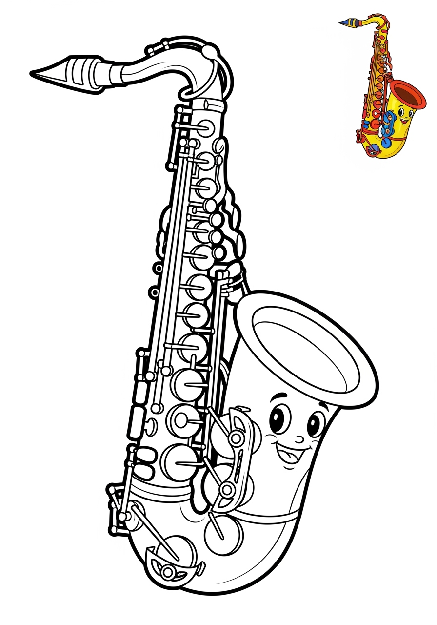 easy musical instruments Wind saxophone kids coloring page 1