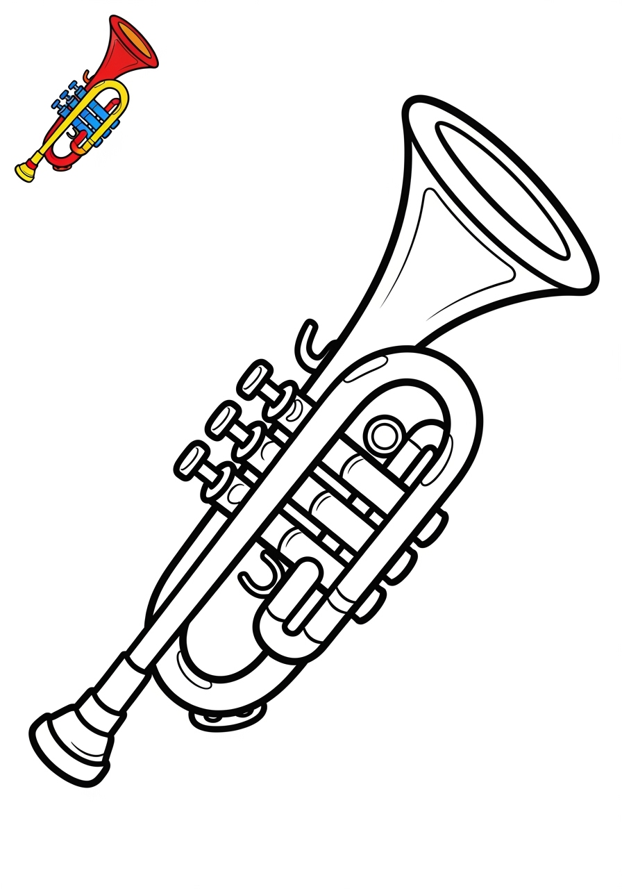 easy musical instruments Wind trumpet kids coloring page 0