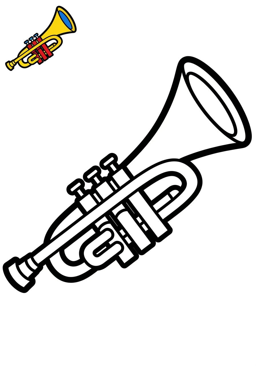 easy musical instruments Wind trumpet kids coloring page 1