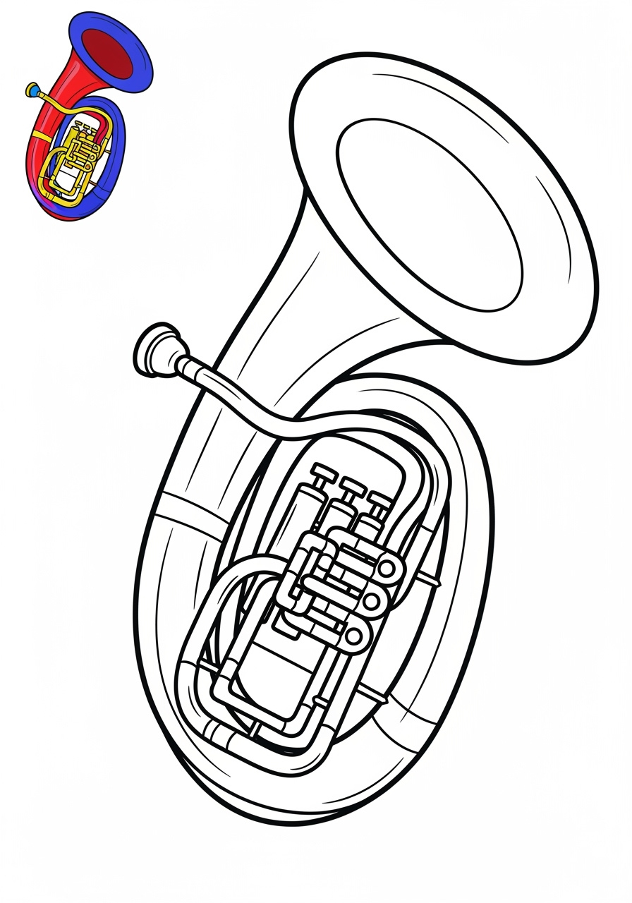 easy musical instruments Wind tuba kids coloring page 0