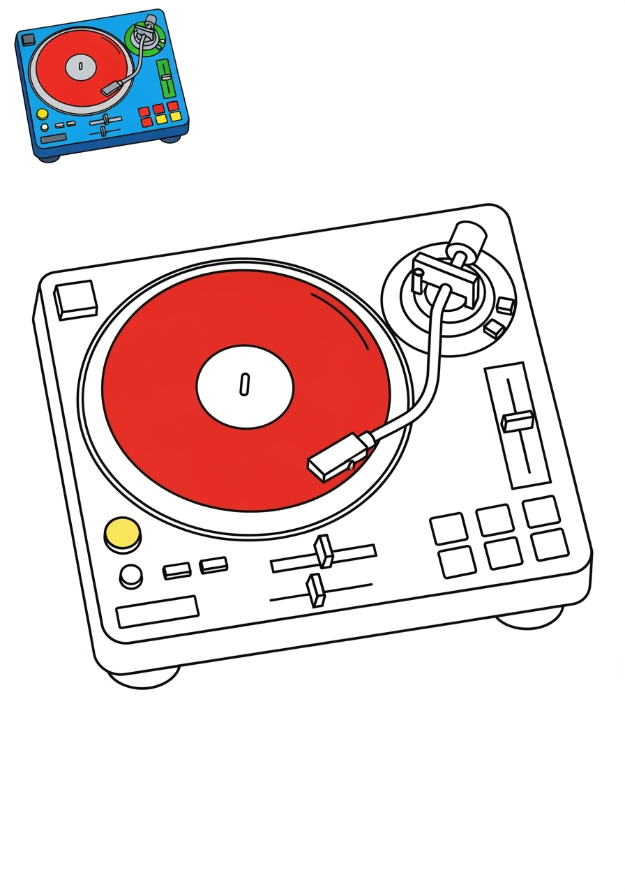 easy musical instruments Electronic & Other dj turntable kids coloring page 0