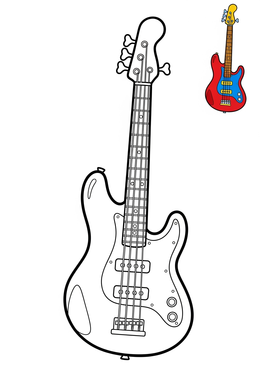 easy musical instruments Electronic & Other electric bass kids coloring page 0