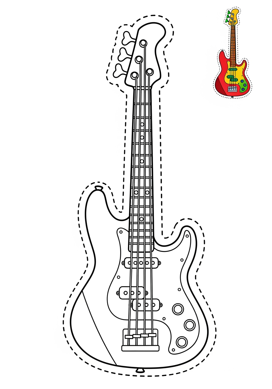 easy musical instruments Electronic & Other electric bass kids coloring page 1