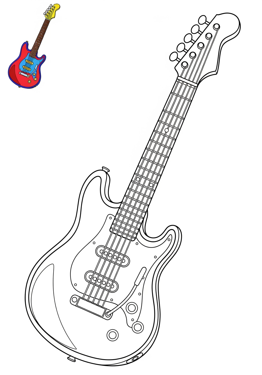 easy musical instruments Electronic & Other electric guitar kids coloring page 1