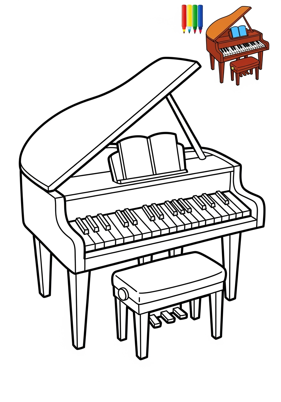 easy musical instruments Electronic & Other piano kids coloring page 1