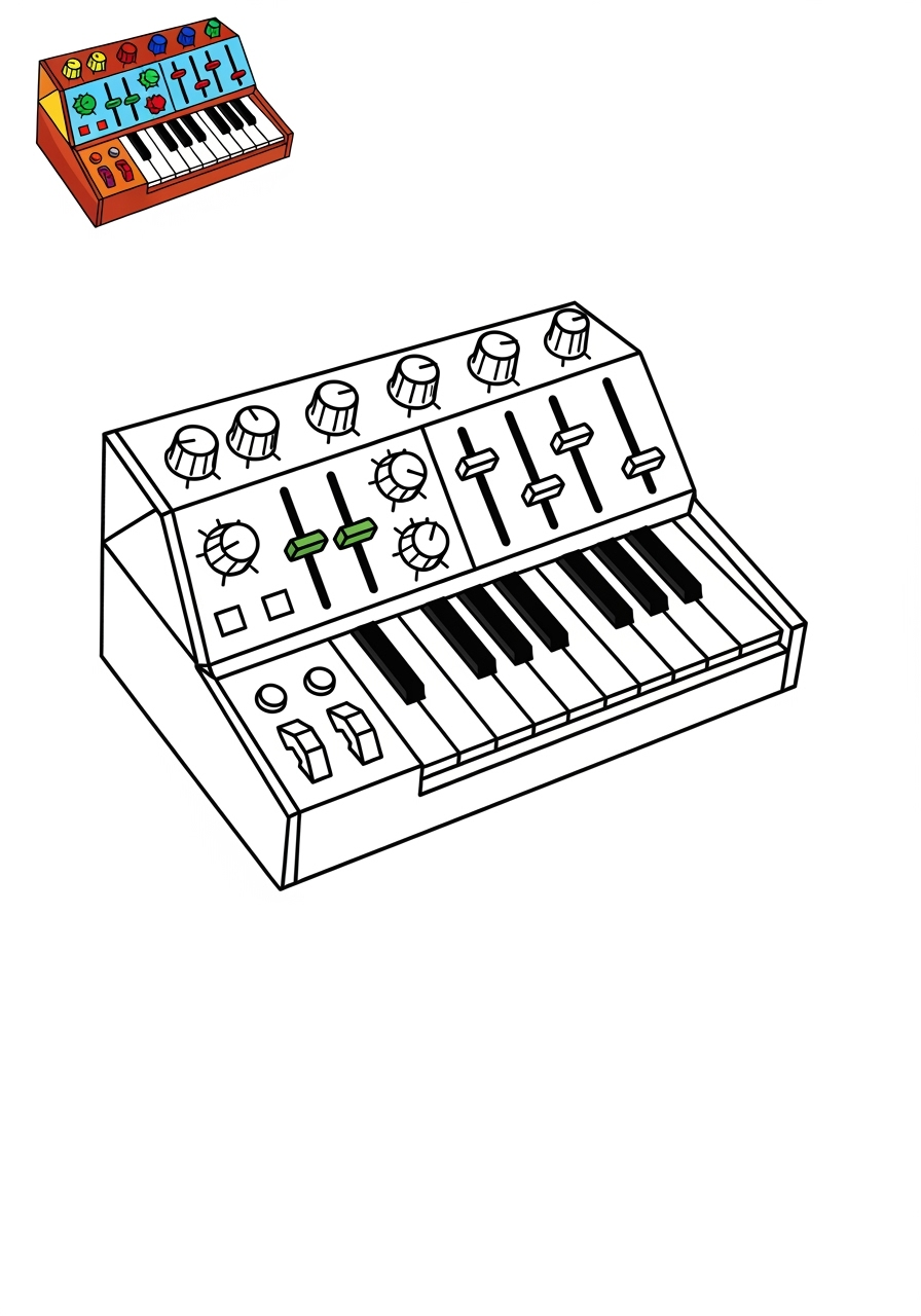 easy musical instruments Electronic & Other synthesizer kids coloring page 0
