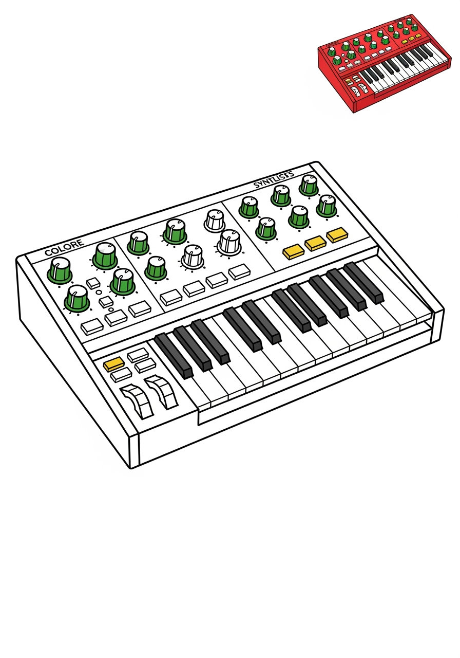 easy musical instruments Electronic & Other synthesizer kids coloring page 1