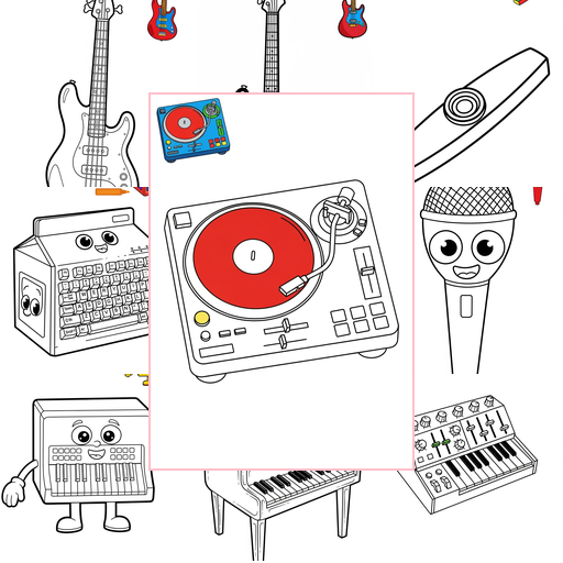 Easy Musical Instruments Electronic & Other Coloring Sheets Collections Thumbnail
