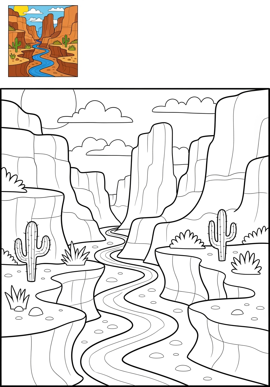 easy nature and scenery 風景 canyon kids coloring page 0