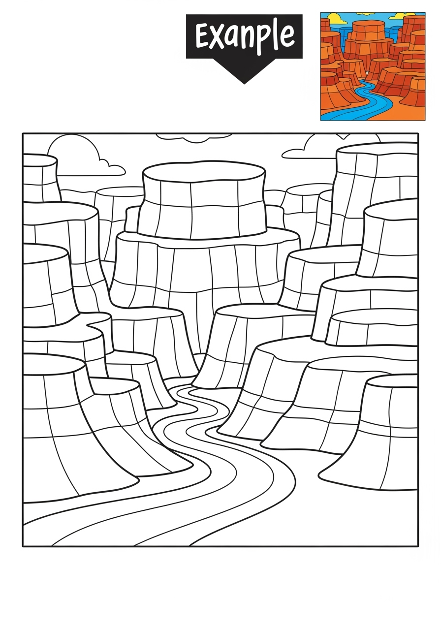 easy nature and scenery 風景 canyon kids coloring page 1