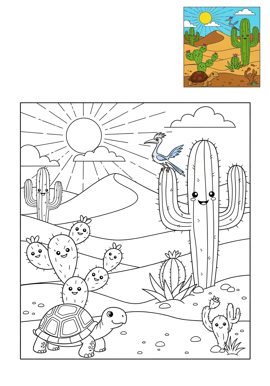 easy nature and scenery 風景 desert kids coloring page 0
