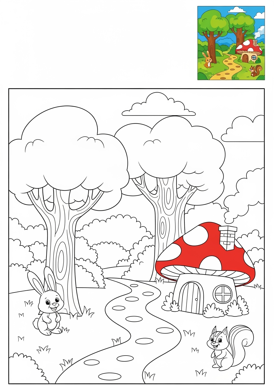 easy nature and scenery 風景 forest kids coloring page 0