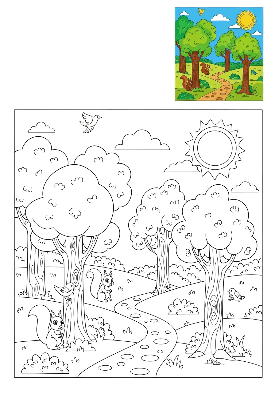 easy nature and scenery 風景 forest kids coloring page 1