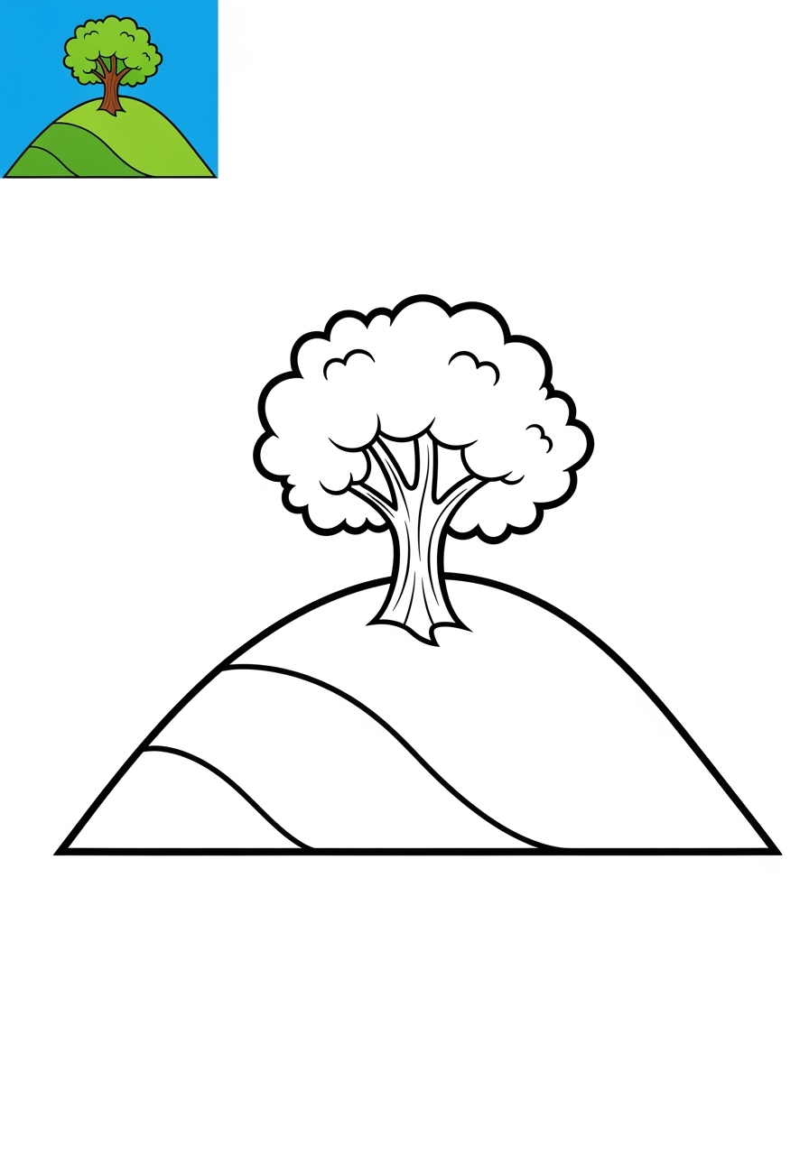 easy nature and scenery 風景 hill kids coloring page 0