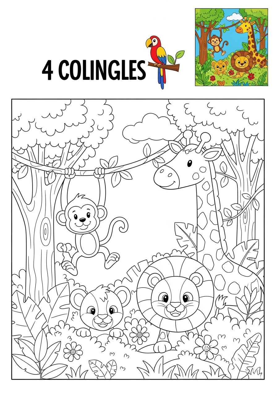 easy nature and scenery 風景 jungle kids coloring page 0