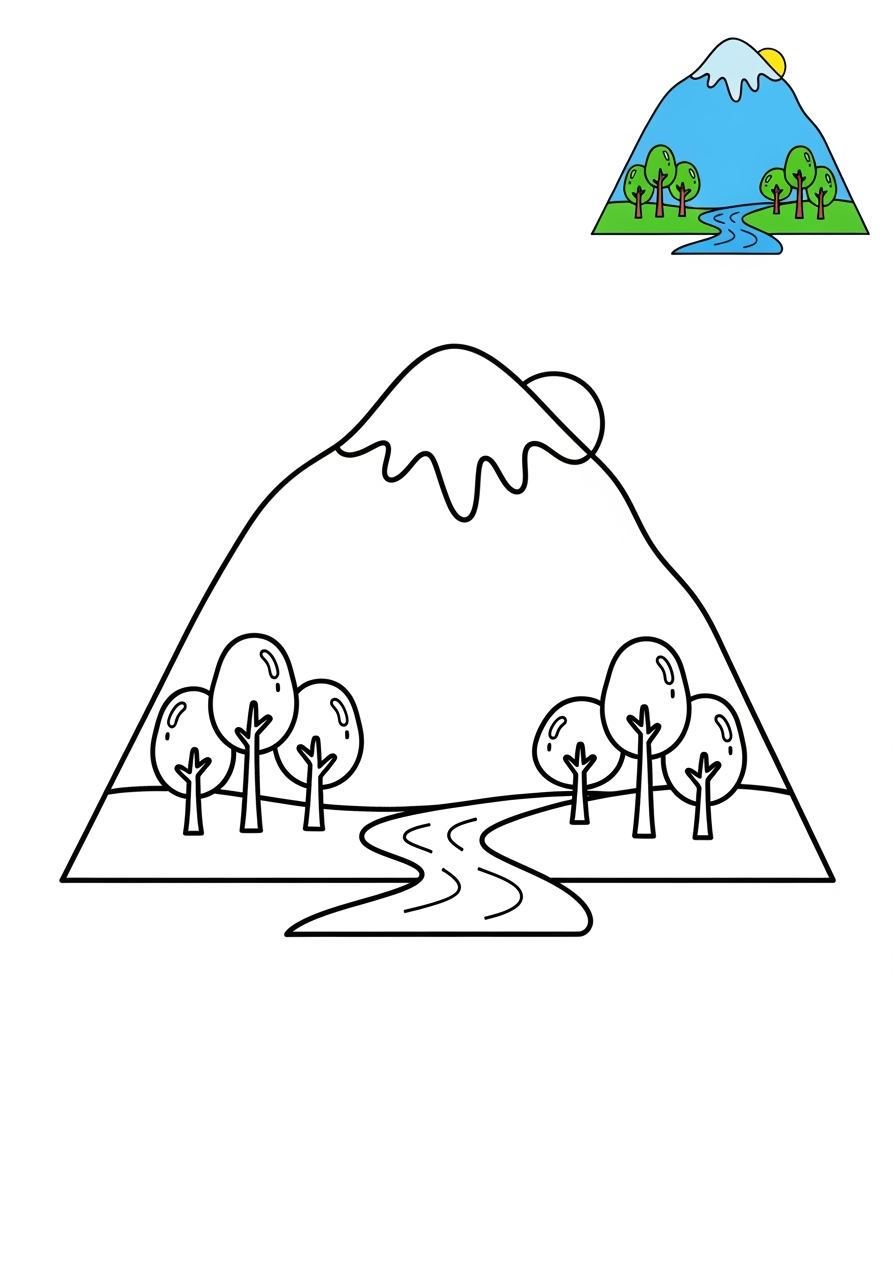 easy nature and scenery 風景 mountain kids coloring page 0
