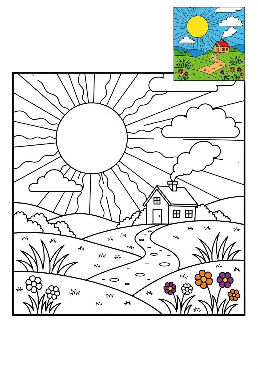 easy nature and scenery 風景 prairie kids coloring page 0