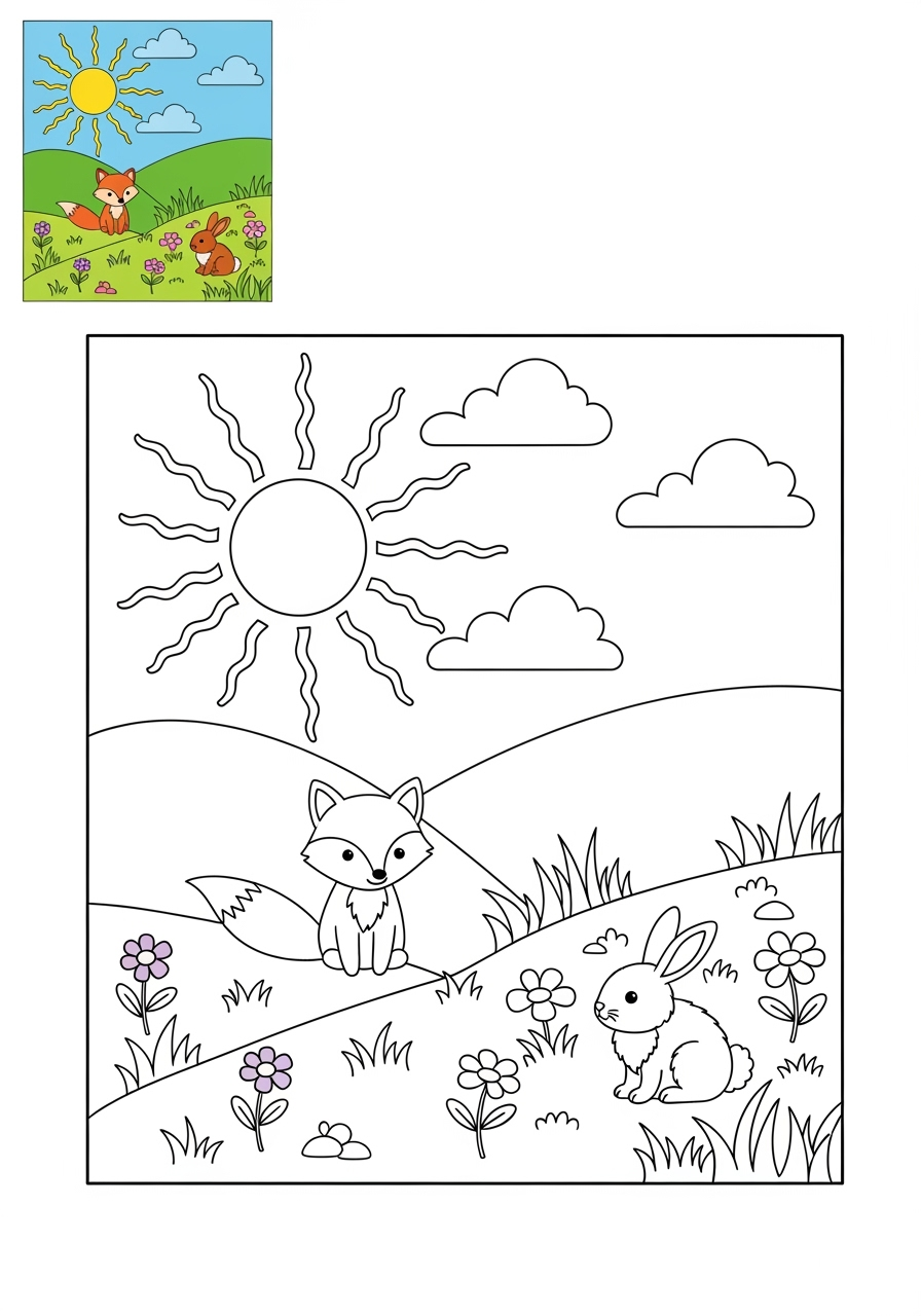 easy nature and scenery 風景 prairie kids coloring page 1