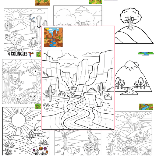 Easy Nature and Scenery Landscapes Coloring Sheets Collections Thumbnail